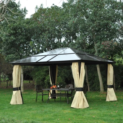 Outsunny Luxe tuinpaviljoen paviljoen tuintent partytent aluminium polycarbonaat 4,2x3,6m