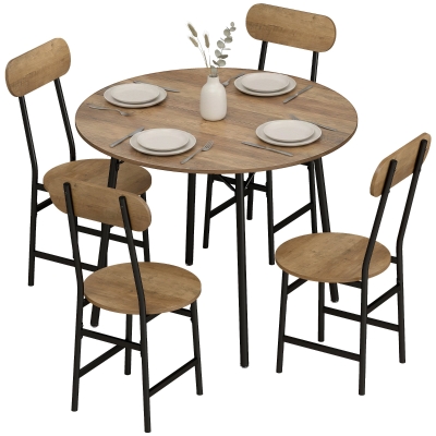 HOMCOM Set Repas 5 Pièces Table 4 Chaises Métal Finition Naturelle