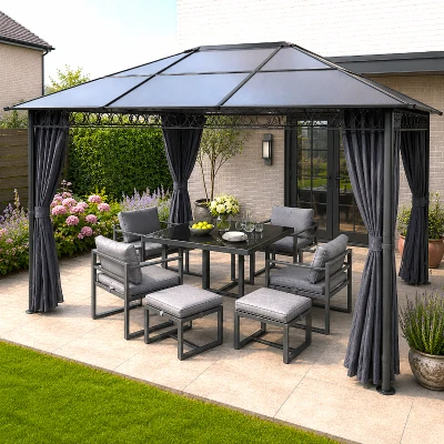 Outsunny Hardtop Gazebo Steel & Aluminium 3x4m Grey