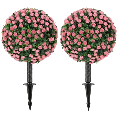 HOMCOM Artificial Rose Topiary UV Resistant, 2-Pack Fake Plants, 55 cm, Pink