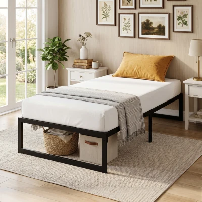 HOMCOM Estructura de cama 90 x 200 cm con somier metálico, cama individual con almacenamiento bajo, silenciosa, montaje fácil, negra