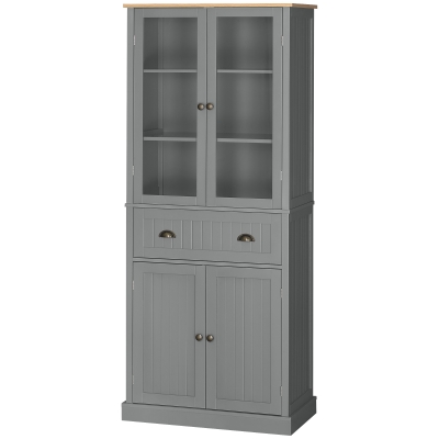 HOMCOM Buffet Cuisine Gris 4 Portes 1 Tiroir Étagères Réglables
