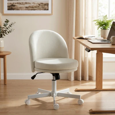 HOMCOM Chaise Bureau Pivotante Réglable Blanc Crème Maison