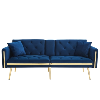 Two-Seater Convertible Sofa Bed with 3-Level Adjustable Backrest, 174L x 76W x 71.5H cm, Blue