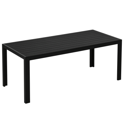 Outsunny Gartentisch Kunststoff 190 x 84,5 x 72 cm UV- & Wetterfest Balkontisch mit Holzoptik, Holzstrukur, rutschfest Buffettisch für 6 Personen Outdoor Esstisch für Garten, Balkon Schwarz