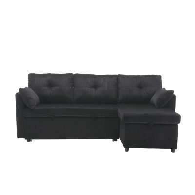 Stylish Sectional Sleeper Sofa with Reversible Storage Chaise, 206L x 130W x 88H cm, Black