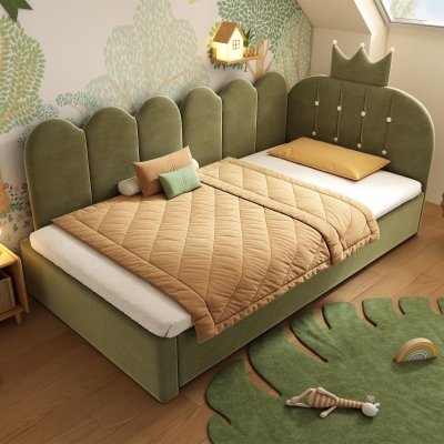 Upholstered Daybed with Pull-Out Trundle and Lattice Detail, 194L x 98W x 95H cm, Green