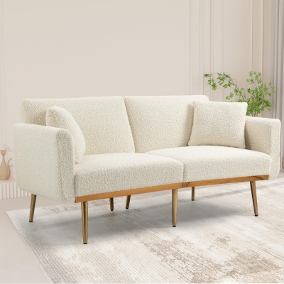 Modern 2-Seater Sofa with 3-Position Adjustable Backrest, 165L x 72.5W x 75H cm, White Teddy