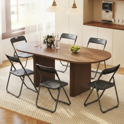 HOMCOM Juego de 6 Sillas Plegables de Plástico con Respaldo Curvo Diseño Ventilación Estructura de Acero 48,5x47x75 cm Negro
