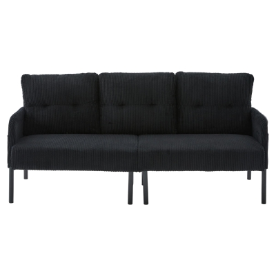 Oversized Two-Seater Corduroy Sofa with Ergonomic Curves, 171L x 72W x 80H cm, Black