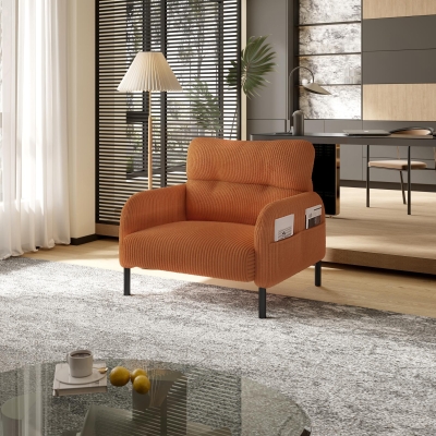 Corduroy Single-Seater Armchair with High-Density Foam Cushion, 67L x 75W x 79H cm, Orange