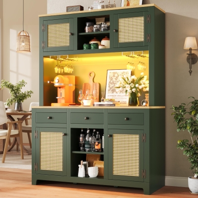 Large Freestanding Storage Cabinet with Adjustable Shelves, 120L x 40W x 180H cm, Antique Green