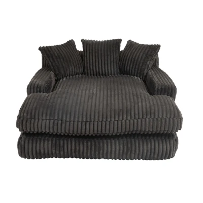 Modern Oversized Chaise Lounge Chair with Memory Foam Seat, 155L x 125W x 63H cm, Black