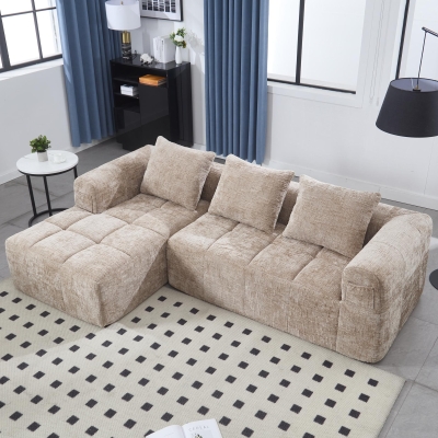Oversized Modular L-Shaped Sofa with Deep-Seated Sleeper Design, 250L x 158W x 60H cm, Khaki
