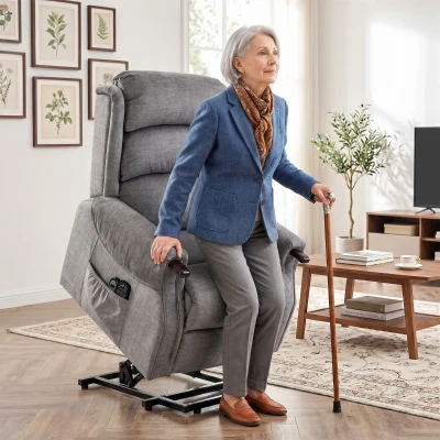 HOMCOM Power Lift Recliner Massage Heat Wood Grip Light Grey
