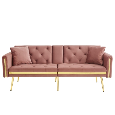 Two-Seater Convertible Sofa Bed with 3-Level Adjustable Backrest, 174L x 76W x 71.5H cm, Pink