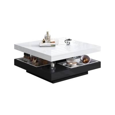 Contemporary Coffee Table with Large-Capacity Lower Shelf, 70L x 70W x 36H cm, Black