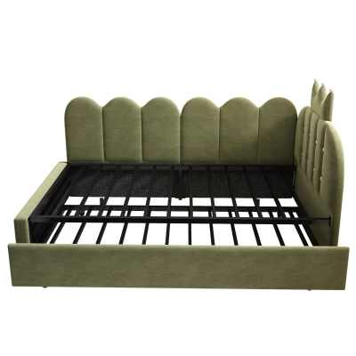 Upholstered Daybed with Pull-Out Trundle and Lattice Detail, 194L x 98W x 95H cm, Green
