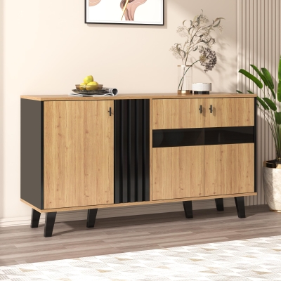 On-Trend Sideboard with Colour-Coordinated Design, 140L x 41W x 78.5H cm, Black+Wood