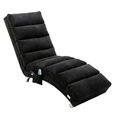 Fabric Relaxation Chaise Longue with Gentle Vibration, 148L x 55W x 87H cm, Black