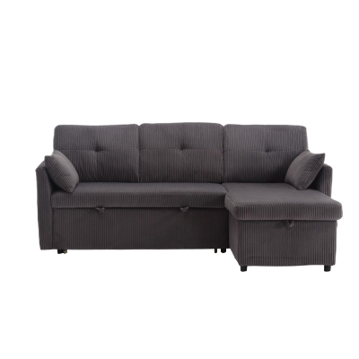 Stylish Sectional Sleeper Sofa with Reversible Storage Chaise, 206L x 130W x 88H cm, Charcoal Grey