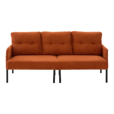 Oversized Two-Seater Corduroy Sofa with Ergonomic Curves, 171L x 72W x 80H cm, Orange