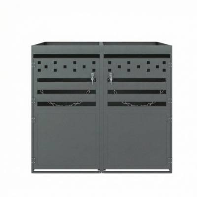 Double Wheelie Bin Storage Box with Planting Top and Tipping Chains, 132L x 80W x 125H cm, Grey