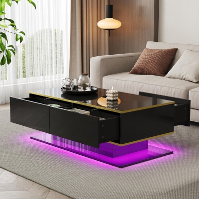 Modern LED Coffee Table with USB-Powered Colour-Changing Light Strip, 100L x 50W x 40H cm, Black