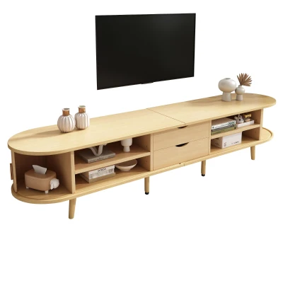 Minimalist TV Stand with Oval Top and Rounded Corners, 175L x 40W x 40H cm, Oak