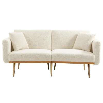 Modern 2-Seater Sofa with 3-Position Adjustable Backrest, 165L x 72.5W x 75H cm, White Teddy