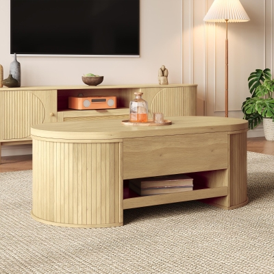 Lift-Top Coffee Table with Height-Adjustable Lift-Up Tabletop, 110L x 55.5W x 40H cm, Wood
