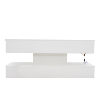 Modern Coffee Table with Bluetooth-Controlled LED Lighting, 100L x 50W x 42H cm, White