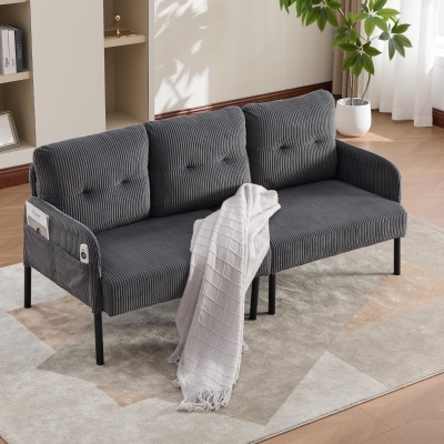 Oversized Two-Seater Corduroy Sofa with Ergonomic Curves, 171L x 72W x 80H cm, Charcoal Grey