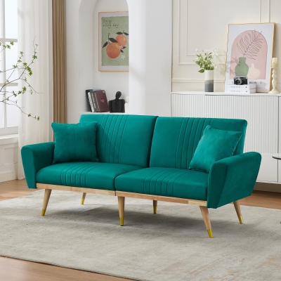 Convertible Futon Sofa Bed with 3-Position Adjustable Backrest, 197.5L x 86W x 60H cm, Green