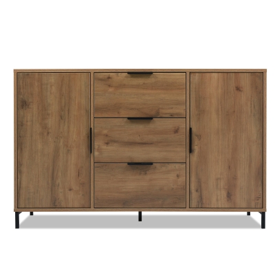 Modern Industrial Sideboard with Metal Frame and Adjustable Feet, 120L x 40W x 76H cm, Dark Oak