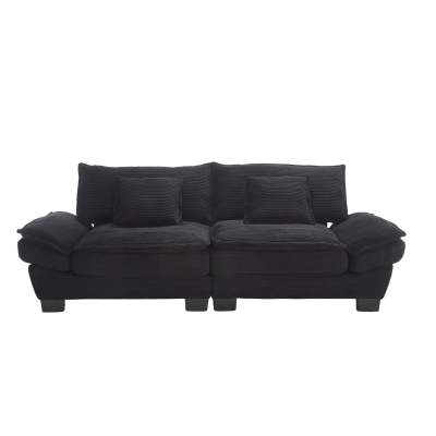 Oversized Two-Seater Sofa with Modern Deep-Seated Modular Design, 224L x 81W x 81H cm, Black