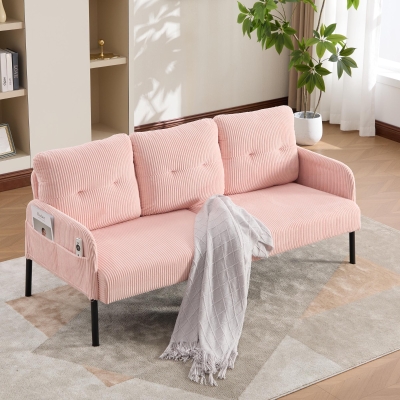 Oversized Two-Seater Corduroy Sofa with Ergonomic Curves, 171L x 72W x 80H cm, Pink