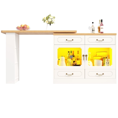 360° Rotating Kitchen Island with App-Controlled LED Lights and Music Sync, 135L x 39W x 93H cm, White
