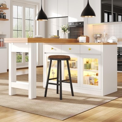 Extendable Kitchen Island with Multicolour RGB LED Lighting, 120L x 40W x 75.5H cm, White