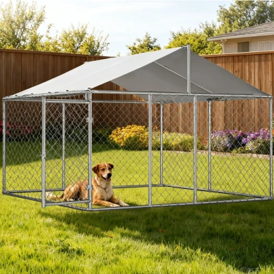 Canil exterior para cães com telhado, 230x230x117 cm, Prateado