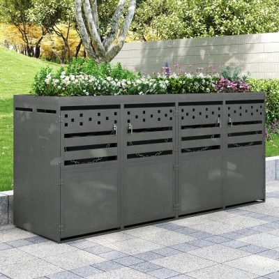 Anthracite Bin Storage Unit with Planter Roof and Rear Drainage, 264L x 80W x 125H cm, Grey