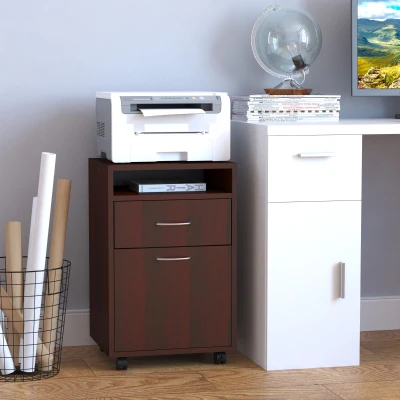 HOMCOM Cajonera de Escritorio con Ruedas Cajón Compartimento Puerta Archivador Móvil para Estudio 40x35x60 cm Café Oscuro