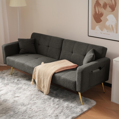 Convertible Sofa Bed with 3‑Position Adjustable Backrest, 176L x 64W x 75H cm, Dark Gray