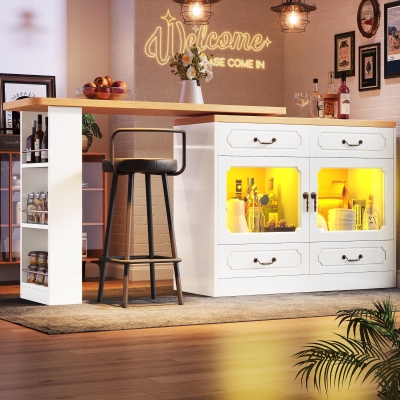 360° Rotating Kitchen Island with App-Controlled LED Lights and Music Sync, 135L x 39W x 93H cm, White