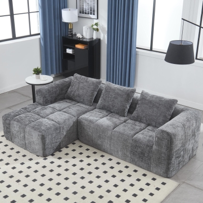Oversized Modular L-Shaped Sofa with Deep-Seated Sleeper Design, 250L x 158W x 60H cm, Gray