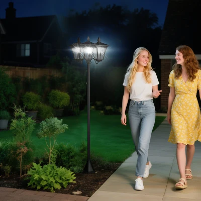 Outsunny Lampadaire Jardin LED Solaire 3 Abat-jours H182.5cm IP44