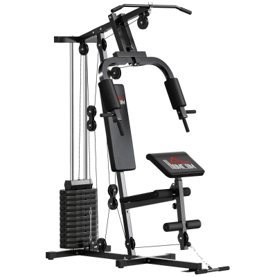 HOMCOM Station Musculation Multifonction 65kg Double Poulie Noir