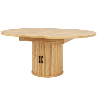 Extendable Round Dining Table with Hidden Leaf Storage, 118L x 118W x 76H cm, Natural