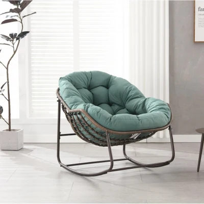 Sillón mecedor tipo huevo con cojín de asiento grueso, Interior & Exterior Sillón Mecedor Cómodo, 111x94,5x80 cm, Verde