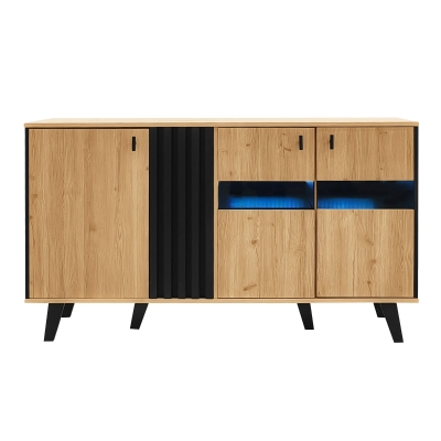 On-Trend Sideboard with Colour-Coordinated Design, 140L x 41W x 78.5H cm, Black+Wood